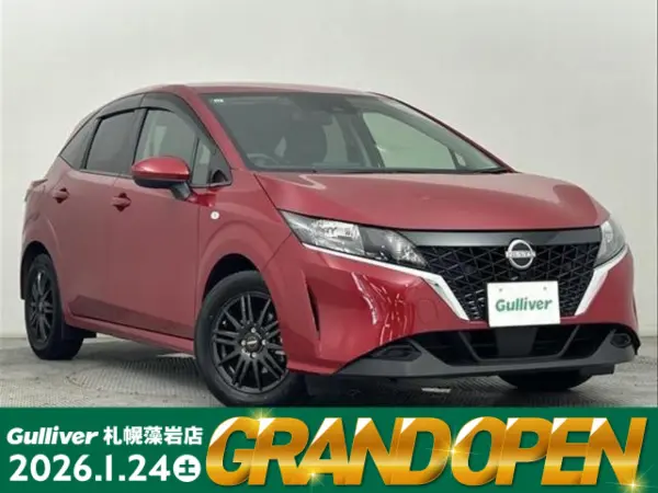 Nissan Note 1.2 S FOUR 4WD with Genuine Navigation, Full-Seg TV, Drive Recorder, ETC, Backup Camera, Front Seat Heaters, Auto High Beam, Emergency Brake, Lane Keep, Clearance Sonar, Pedal Misapplication Prevention, Lane Departure Prevention (Garnet Red Color Clear Pearl) — thumbnail 1