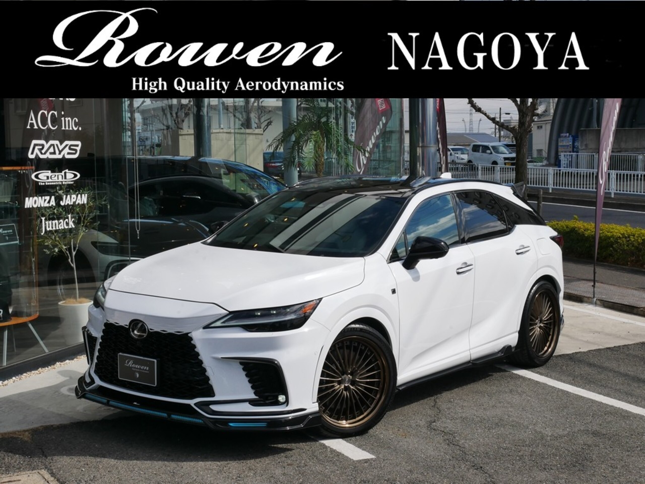 Lexus RX 500h F Sport Performance 4WD with Rowen Body Kit, WORK Wheels, RSR Suspension, Michelin Tires, Heated Seats, Panoramic Roof, Cold Weather Package, Mark Levinson Audio, White Leather, Illumination Features, Factory Accessories