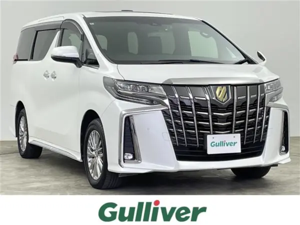 Toyota Alphard Hybrid 2.5 S Type Gold II E-Four 4WD 7-Seater Non-Smoking Genuine Display Audio Rear Seat Monitor Double Sunroof Power Back Door Power Sliding Doors on Both Sides Pre-Collision System Lane Departure Alert Auto High Beam Radar Cruise Control AC 100V (White Pearl Crystal Shine)