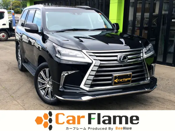 Lexus LX570 4WD Modellista Aero / Rear Entertainment Rear Seat Monitor / Genuine Navigation / Around View Monitor / Mark Levinson / Cool Box / Sunroof / Black Leather / Seat Air Conditioning / Power Gate / Pre-Crash / Front & Rear Dashcam / 3-Row 8-Seat / Non-Smoking / Nationwide 1-Year Warranty (Black)