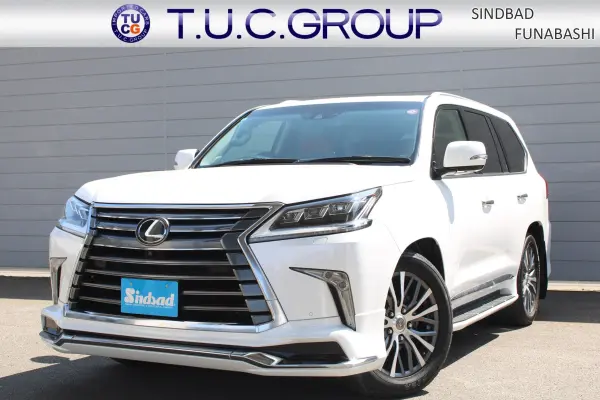 Lexus LX570 4WD Modellista Full Aero Genuine Leather Seats (Sunflare Brown) Moonroof Mark Levinson & Rear Seat Entertainment System Panoramic View Monitor Cool Box Genuine 20-inch AW 2-Year Warranty (White Pearl Crystal Shine)